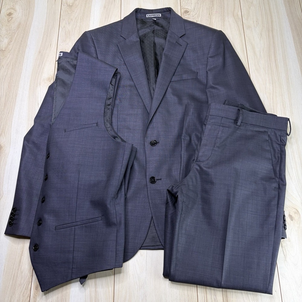 Express Photographer Fitted Twill Wool 3 Pc Suit Mens Size 38R 34x29